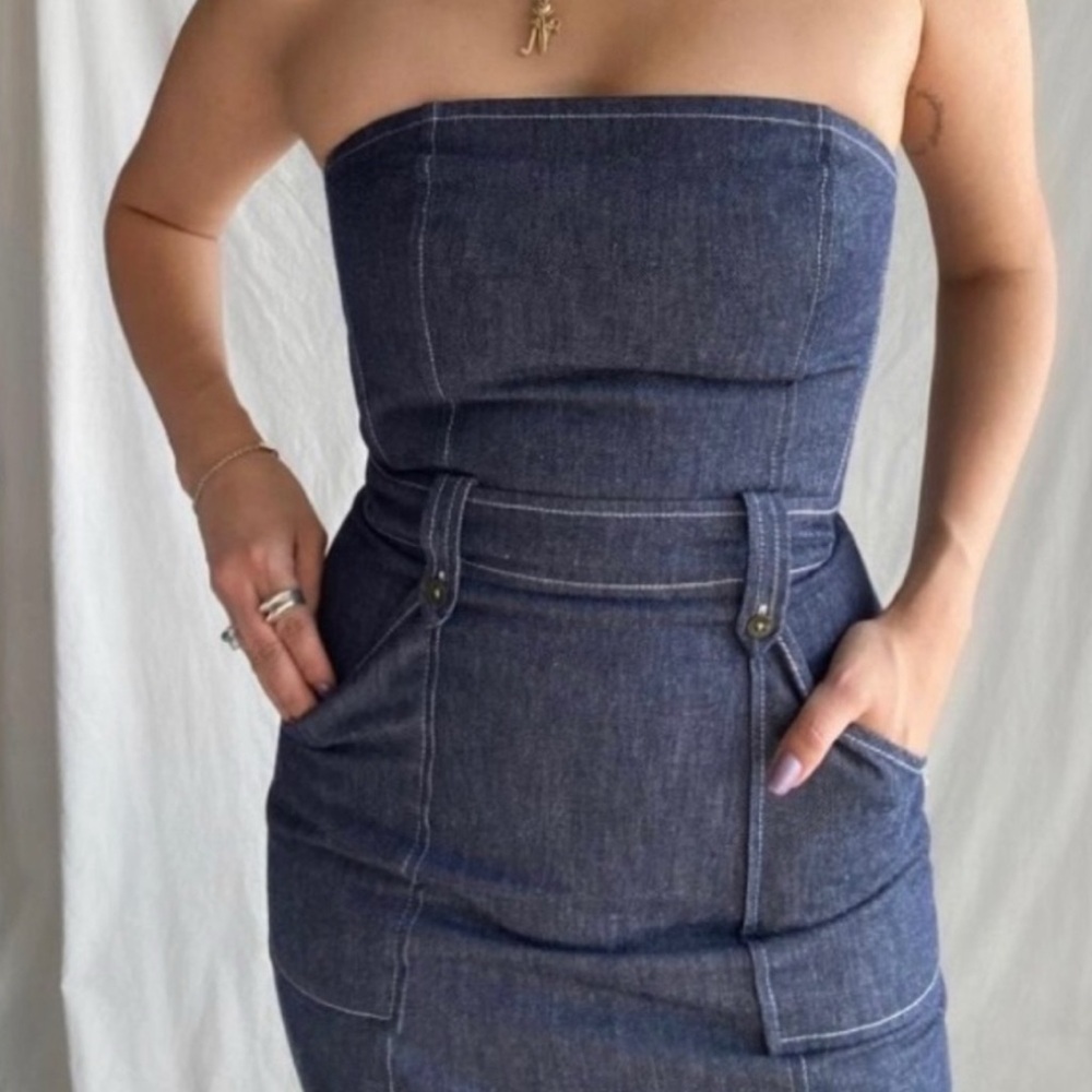 Express Navy Denim Strapless Dress